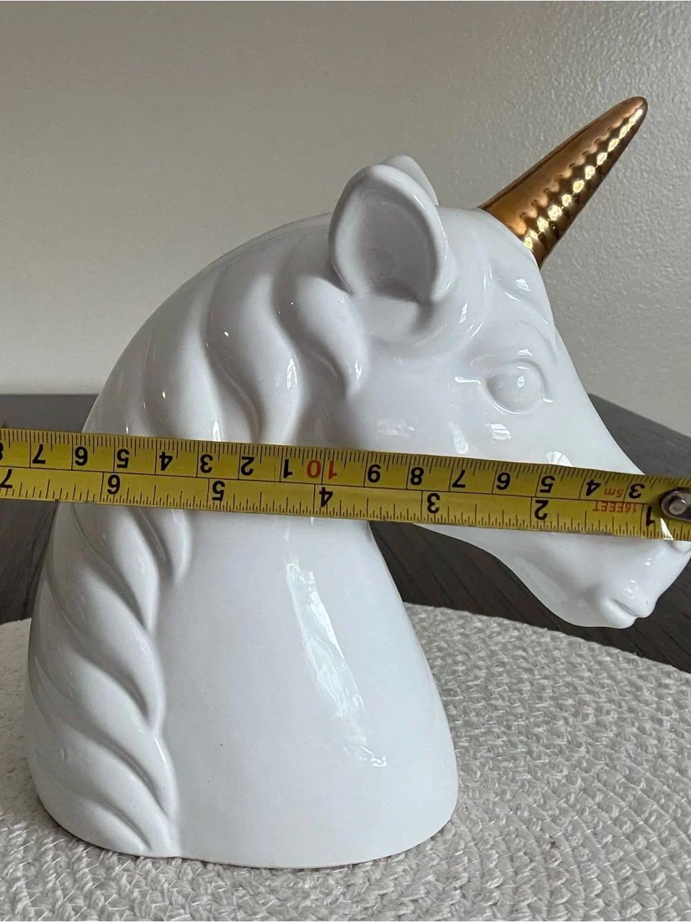 White Ceramic Unicorn Bank Bust with Gold Horn